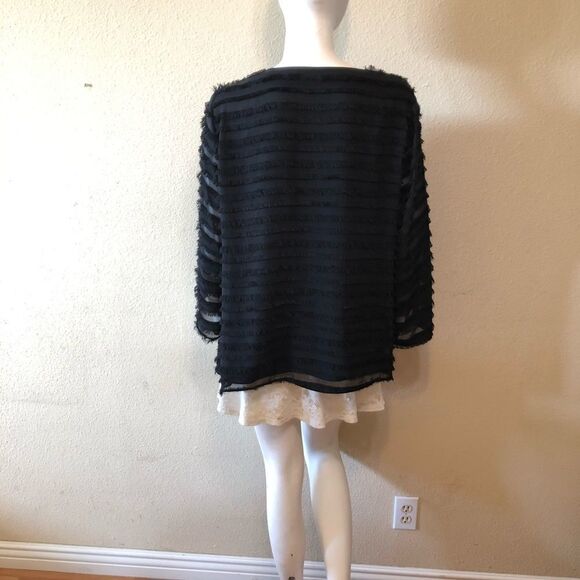 Alfani Striped-Lantern Sleeve Fringed Blouse Sz Lg - Picture 4 of 8